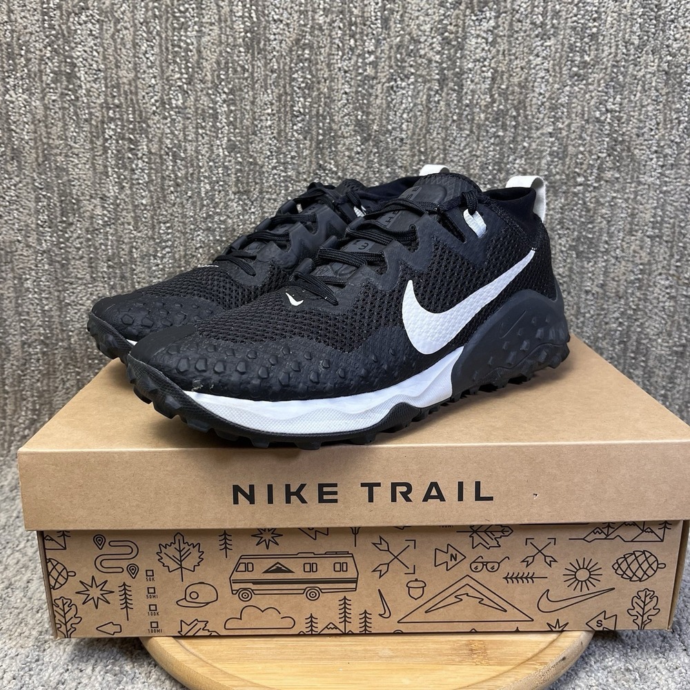 Nike Wildhorse 7 Mens Size 8 Trail Running Shoes Black White Hiking Gym Sneakers